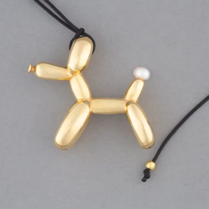 Χειροποίητο μενταγιόν Balloon Dog από μασίφ ασήμι 925 με επιχρύσωμα 24 καρατίων και φυσικό μαργαριτάρι, συλλογή Olor